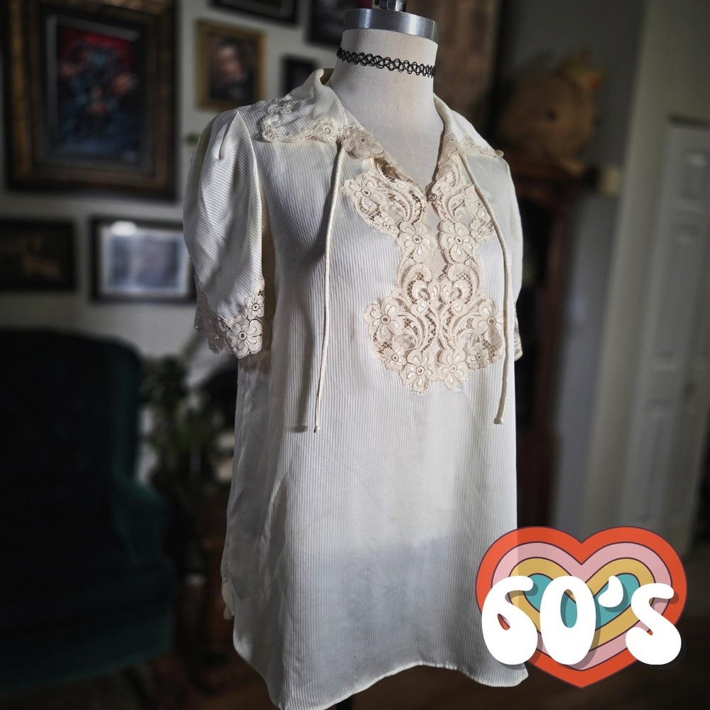 Vintage 60s Christian Dior Cream Lingerie Vintage Style Lace Blouse Trim - Picture 1 of 8